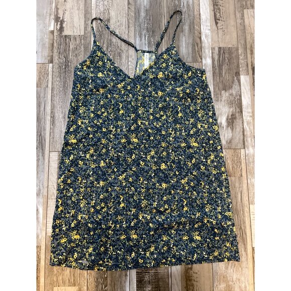 RVCA Womens V-Neck Mini Floral Sleeveless Dress, Yellow & Black Viscose, Large - Picture 1 of 6